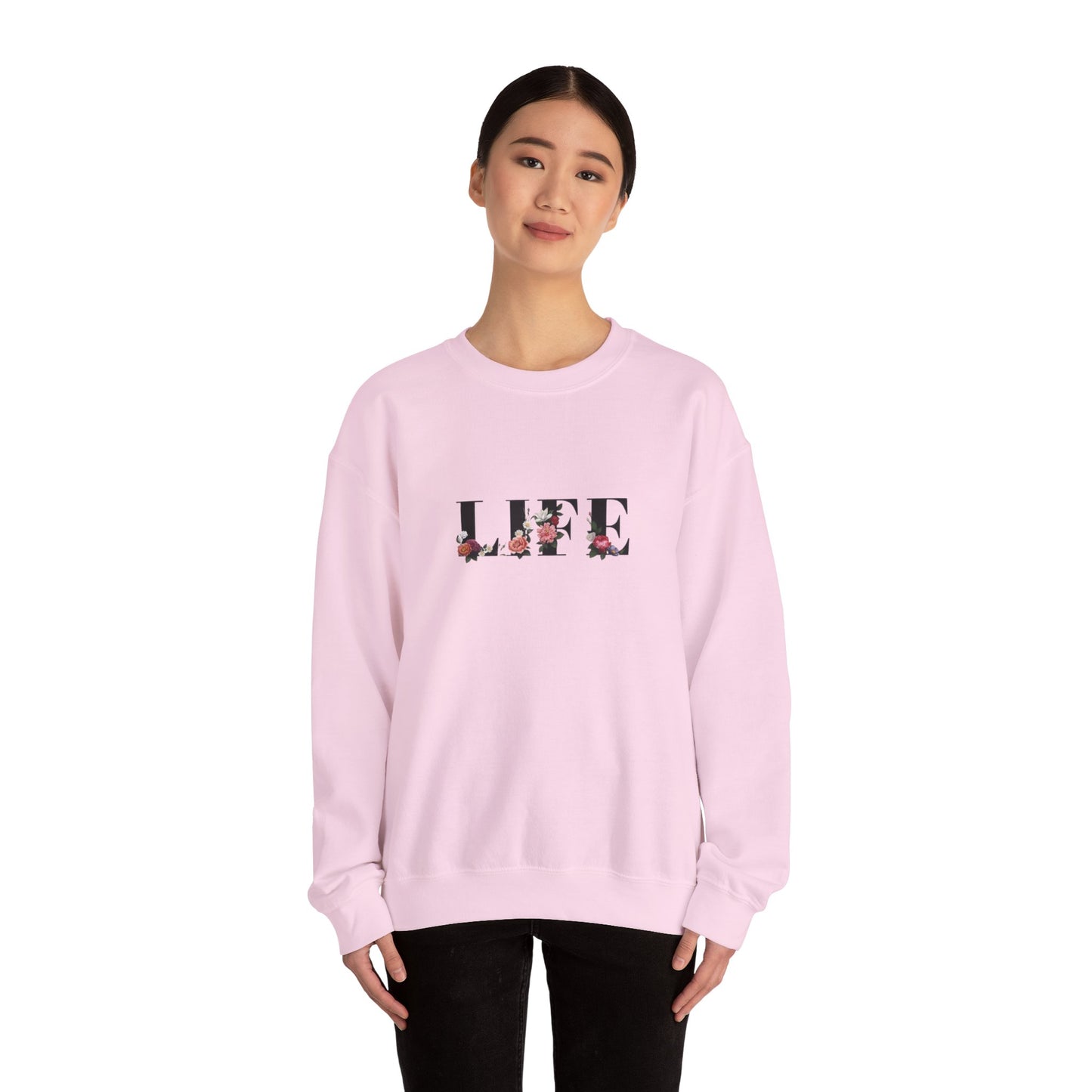 Floral LIFE Crewneck Sweatshirt | Botanical Lettering Sweatshirt | Minimal Aesthetic Floral Pullover | Cozy Unisex Gift
