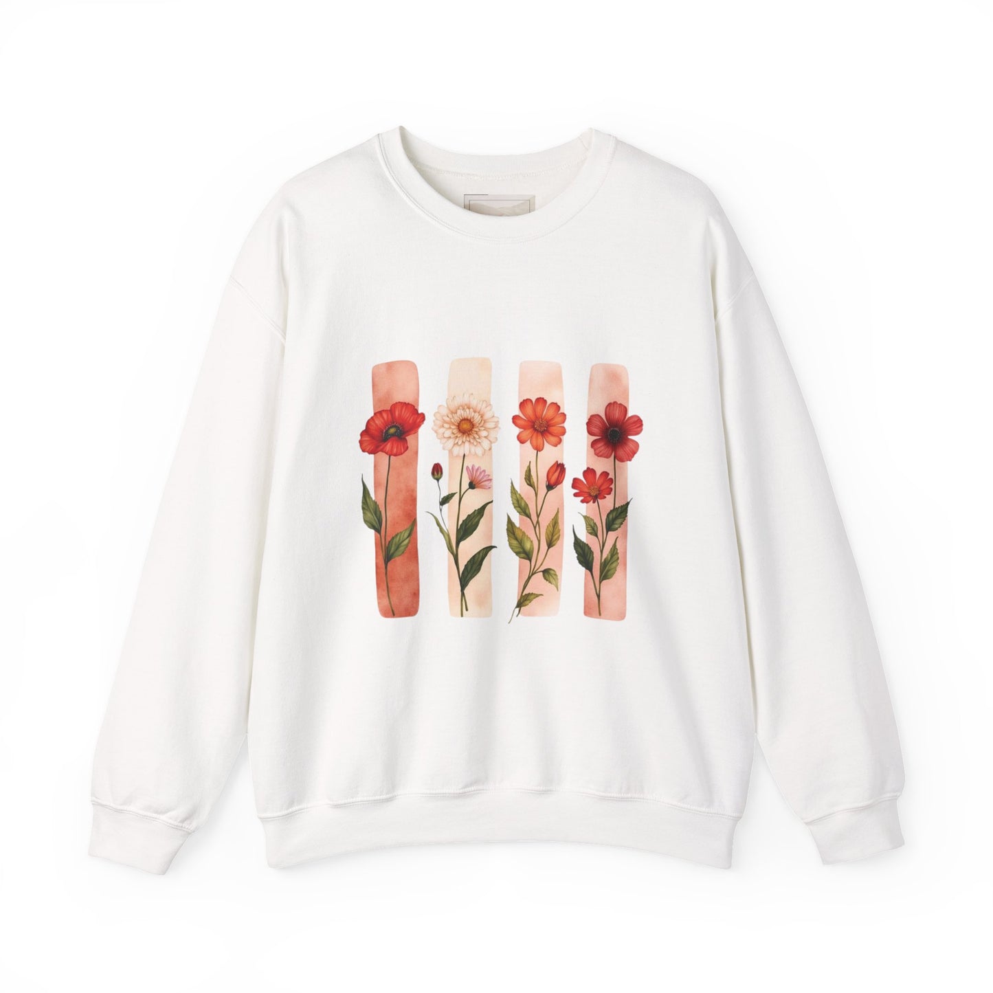 Vintage Floral Strip Sweatshirt | Botanical Flower Crewneck | Minimal Aesthetic Pullover | Cozy Nature Inspired Gift