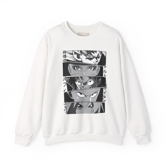 Anime Eyes Panel Crewneck Sweatshirt | Manga Character Faces