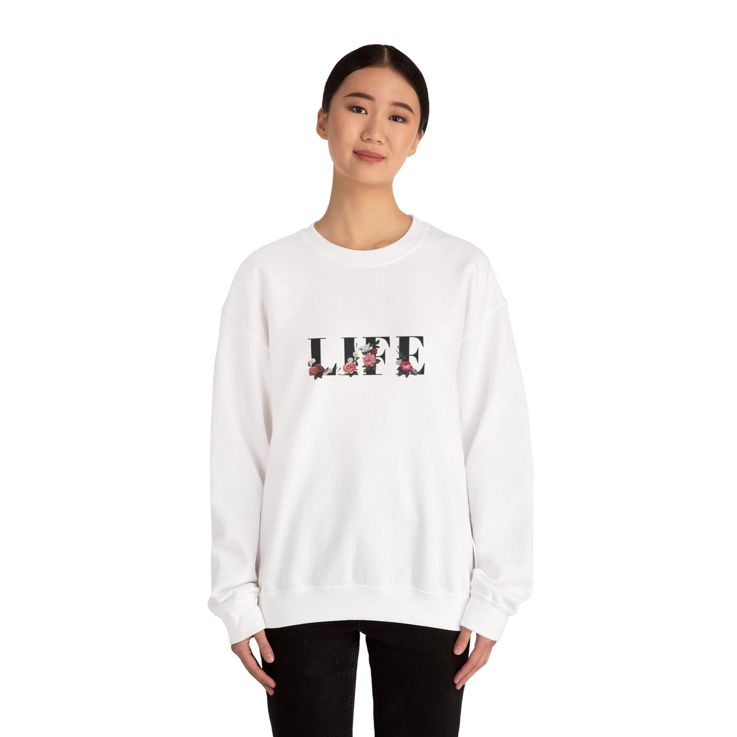 Floral LIFE Crewneck Sweatshirt | Botanical Lettering Sweatshirt | Minimal Aesthetic Floral Pullover | Cozy Unisex Gift