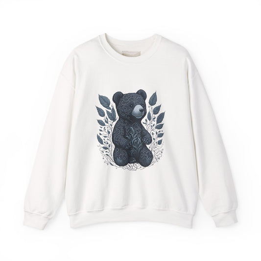 Dark Floral Teddy Bear Sweatshirt | Cute Bear Illustration Crewneck