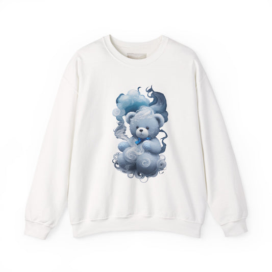 Blue Cloud Teddy Bear Sweatshirt | Cute Bear Illustration Crewneck
