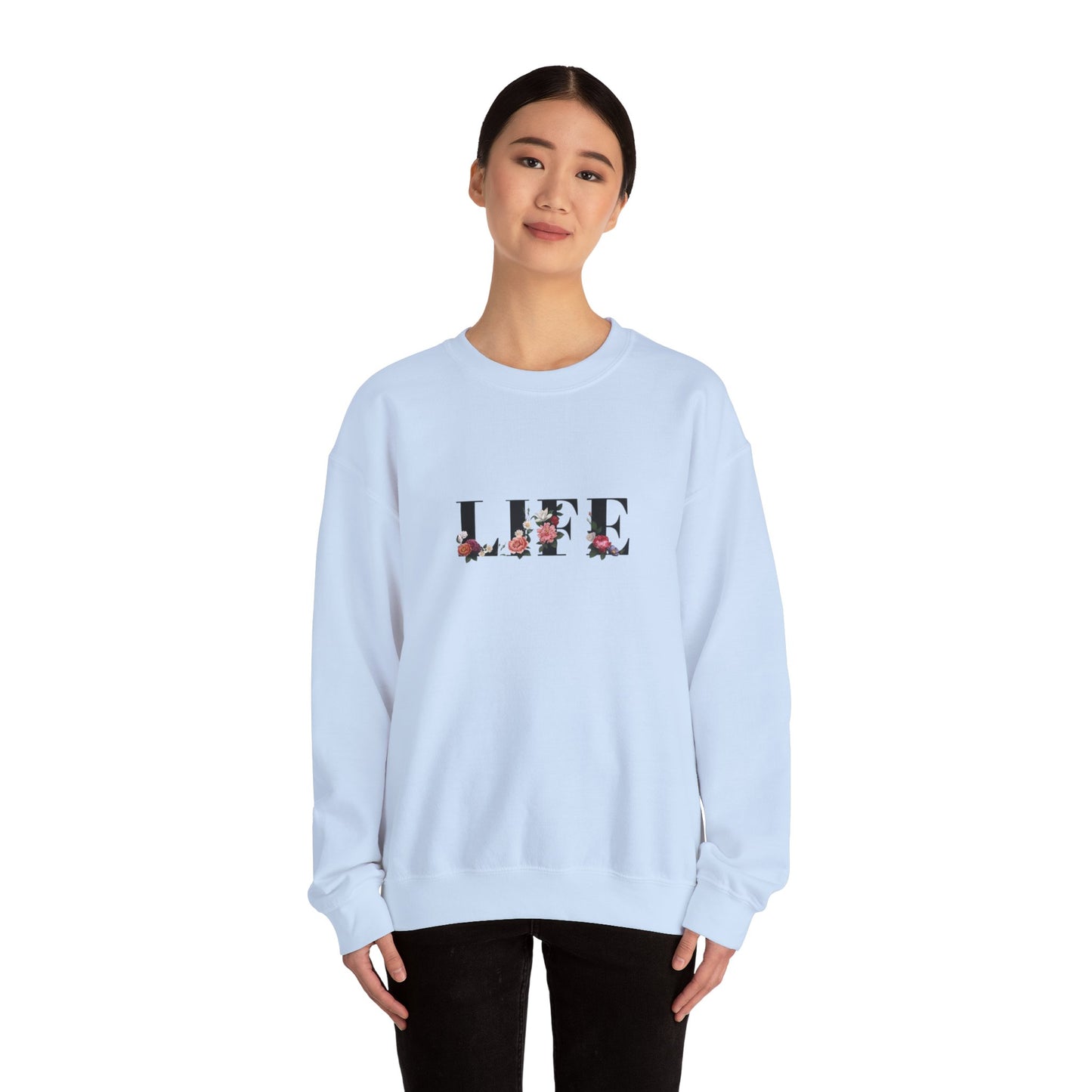Floral LIFE Crewneck Sweatshirt | Botanical Lettering Sweatshirt | Minimal Aesthetic Floral Pullover | Cozy Unisex Gift